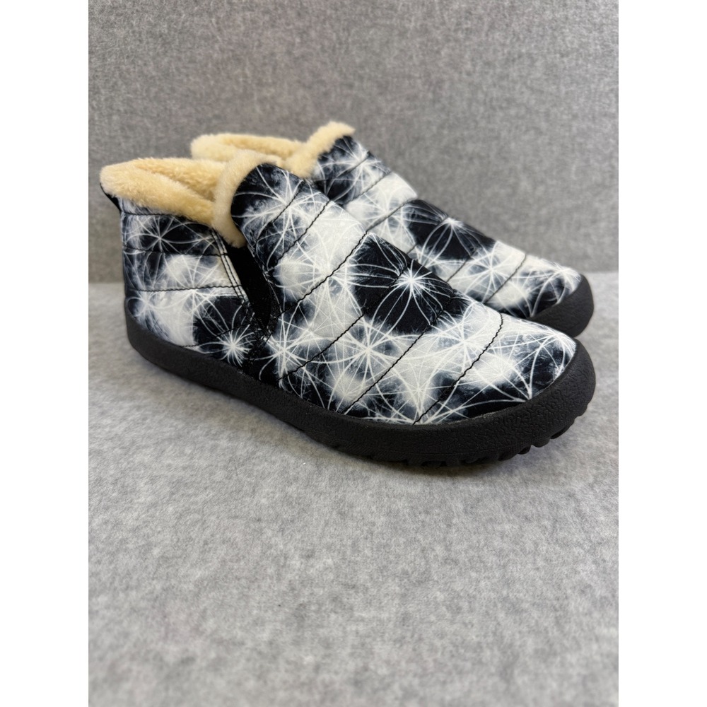 Yes We Vibe Black White Tie‎ Dye Faux Fur Lined Ankle Boots Slippers Womens Sz 6